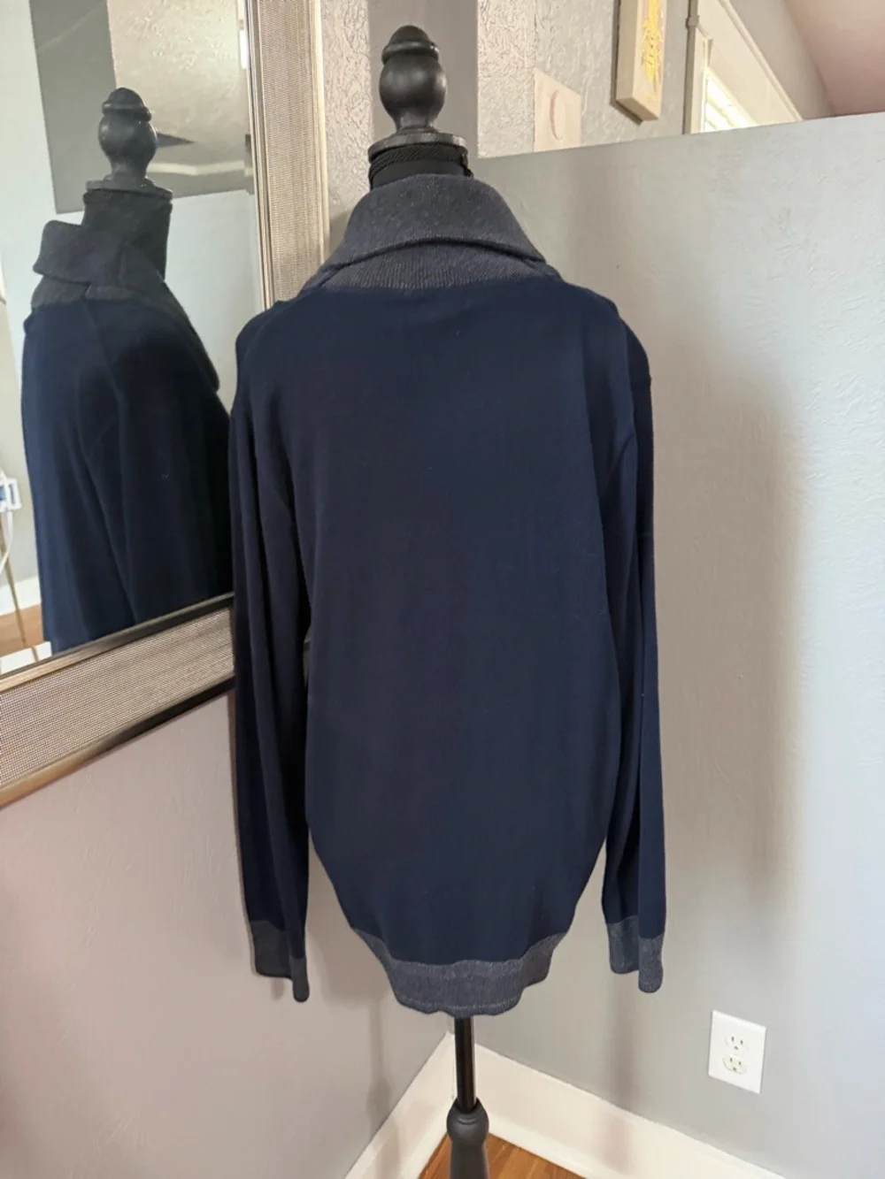 J.Crew navy blue shawl collar pullover sweater kangaroo pocket medium.